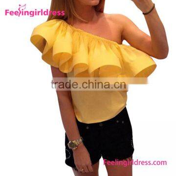 Newest dropship free shipping women ruffle neck tops and blouses