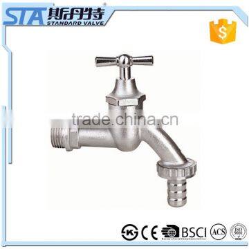 ART.2008 Hot Sale for South American Market Stop Style NPT/BSP Thread Forged Nickel Plating Brass Bibcock with Brass T-Handle