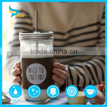 New Fashion Creative Office Glass Coffee Mug With Lid And Straw