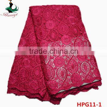 Haniye 2016 Wholesale high quality African guipure crocheted trimming lace fabric nigerian guipure cord lace fabric /HPG11