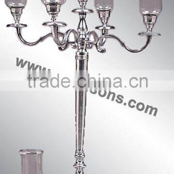 Hurricane Candelabra Wedding in Polished Aluminium or Nickel Finish with glass as wedding centerpiece