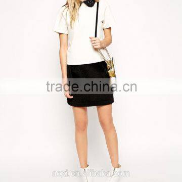 White Short Sleeve Beaded Ruffled Beaded Neckline Top photo-2