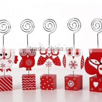 Wooden owls namecard holder decoration,christmas wooden fox on desk memo clips xmas gifts for home decoration