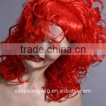 Crazy red color party wig, Halloween wig with horn