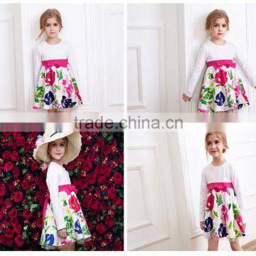 Birthday Dress for Girl of 7 Year Old Beautiful Floral Printed Baby Girl Dress 2015 photo-2