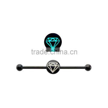 14g Glow In the Dark Diamond Logo Industrial Barbell