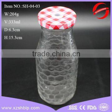 Factory cost 333ml glass milk bottle with screw metal lid wholesale