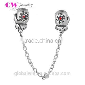 Lovely gloves Pure 925 Silver Safety Chain New Fashion Silver Charm Jewelry European Safety Chain Christmas Gift A007