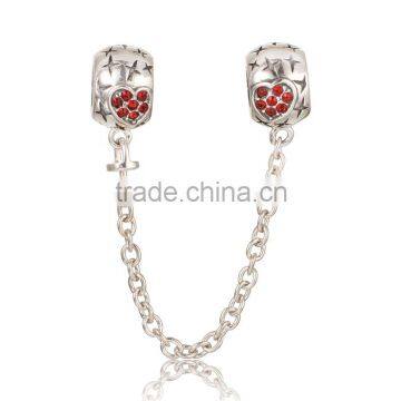 925 Sterling Silver Heart Red CZ Safety Chains Mother day Gift Bracelet Chains