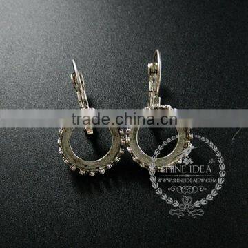 14MM antiqued silver plated brass round crown base tray pads earrings hoops,vintage earrings DIY supplies 1702075