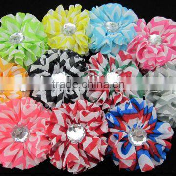 HOT 2.4" Chiffon Chevron Flowers with Clear Stone in Center for Kids Hair Accessories IN STOCK