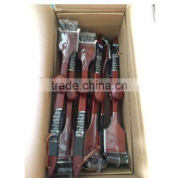 good quality long wood handle steel wire BBQ grill oven brush from china