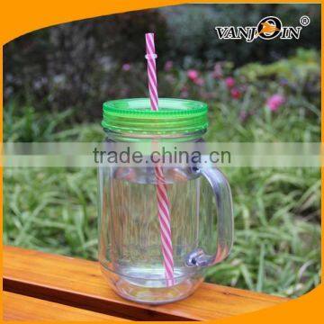 Custom Plastic Mason Jars Bottles With Straw and Handle photo-2