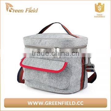 Grey Felt adjustable recycled Lunch bag Picnic Cooler bag with zipper