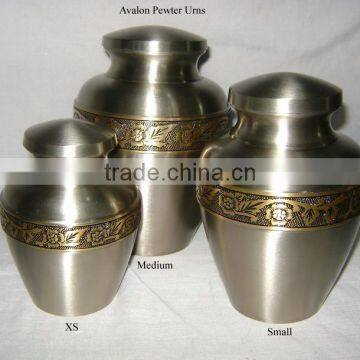 Large - Medium - Small - 3 sizes burial urns for humans With Engraving Pewter Finish