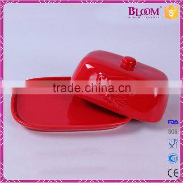 Red Glazed Ceramic Butter Dish for Tableware photo-3
