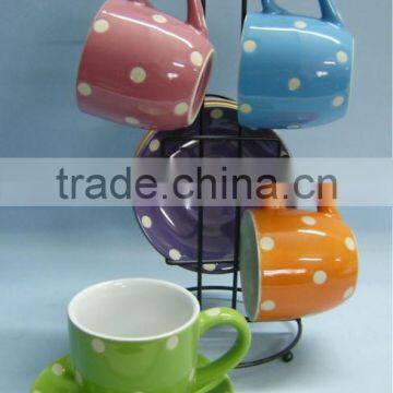 Hand printing ceramic christmas mugs set for kids with metal stand