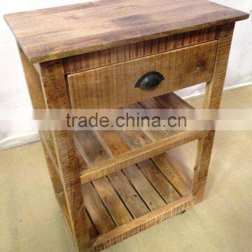 Indian Natural Wood Side Table With Wheels