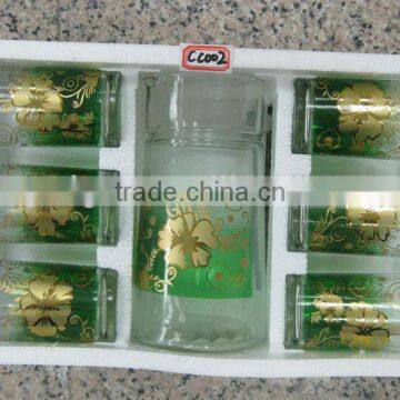 JK019 7pcs Glass Drinking Set with bronzing deco