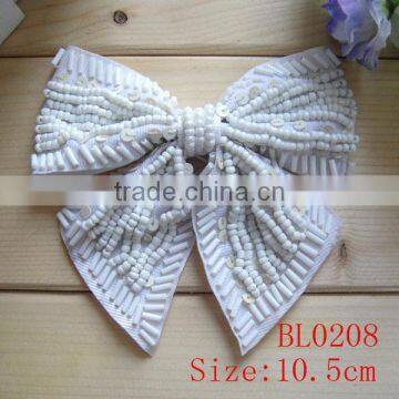 10.5cm Handmade sewing bead ribbon bow appliqeue for dress