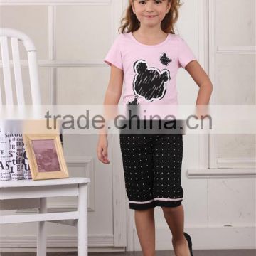 school girl casual pink t shirt and short black pants summer sets for girls