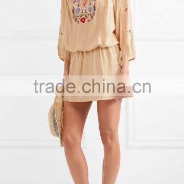 Boho Clothing Colorful Floral Embroidery Designs Mini Dress Swimwear Cover up 2016 HSD5839 photo-2