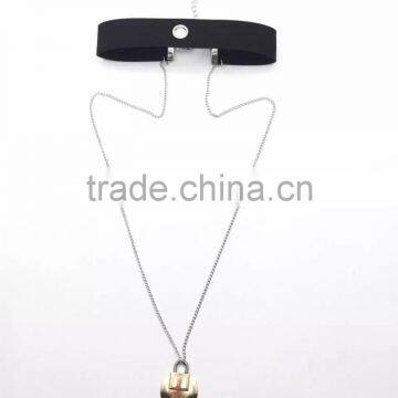 Simple Brand Leather Choker With Locket Pendant Long Chain Necklace photo-6