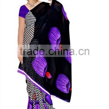 Black & Grey Saree With Blouse Material photo-2