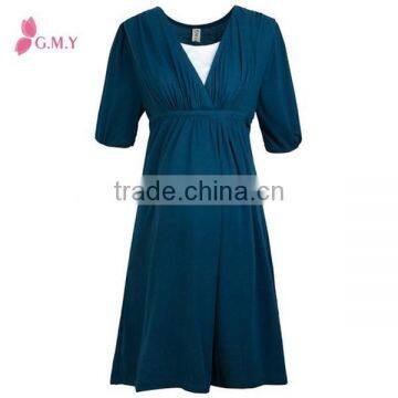 Women's V-neck Elastic Waist Black Maternity Dresses, Maternity Evening Dresses photo-4