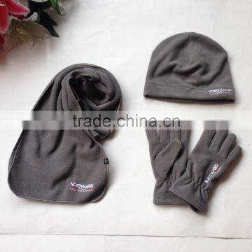 Men &women windproof grey color polar fleece scarf hat glove sets factory