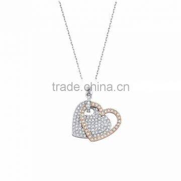 Fashionable Two Tone Plated CZ Studded Heart Pendant