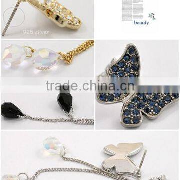 South Korean Butterfly Design Earrings for Girls,long Tassels Crystal Stud Earring photo-3