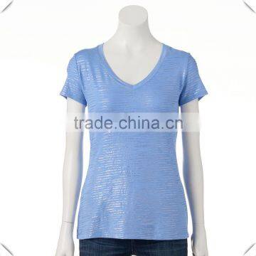 OEM Service wholesale 100% polyester burnout Clothing Women bulk V neck T Shirt plain for 2016