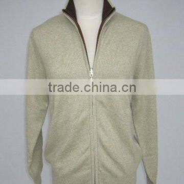 men's high quality luxury plain knitted cashmere cardigan hoodie with zip