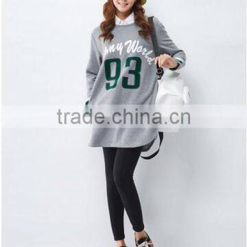 Female Hemp Grey Long-sleeved Straight Front Piece Print Dress photo-4