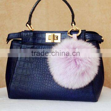 Myfur Cute Color Lavender Purple Girl Bag Pendant Beautiful Fox Fur Pompom Key Ring