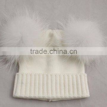 Myfur Top Quality Baby Hats for Kids with Raccoon Fur Balls Knitted Baby Kids Hats