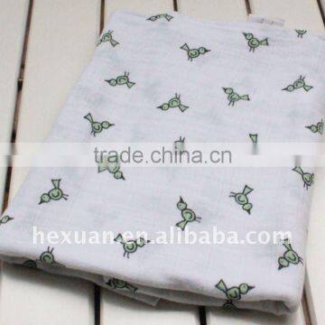 Green Bird Muslin Blanket