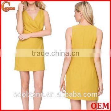 Slim fit sleeveless wrap front summer dress for woman dress 2016