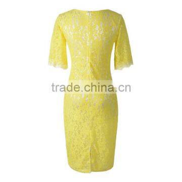 Fashion Vintage Short Sleeve Elegant Floral Lace Cocktail Party Dresses For Women photo-5