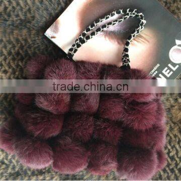 2016 New Design Rabbit Fur Pom pom Bag/Wholesale And Retail/Fast Shipping/Super Quality