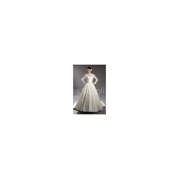 A Line 2 pieces Detachable Long Sleeve Satin Women Wedding Dresses with Flower Lace Jacket