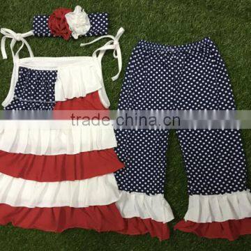 Latest baby frock designs fancy fourth of july girls outfits cotton boutique wholesale kids clothes girls dress ruffle sets