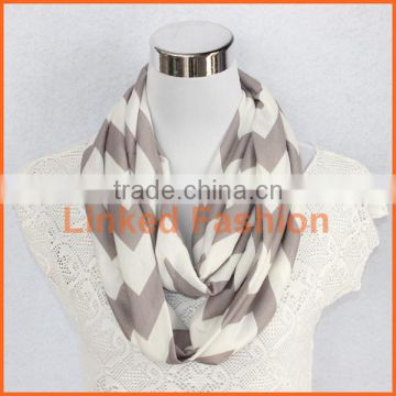 Chevron Infinity Scarf Grey on White Zig Zag Circle Loop Scarf - Quantity Discounts Available