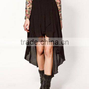 hot selling plain black skirt casual chiffon skirt short front and long back skirts