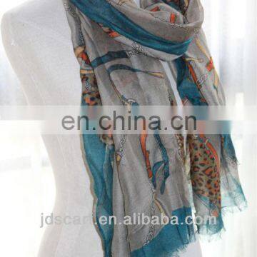 blue and white scarf JDYVP-001# Printing scarf 100% acrylic shawl wholesaler