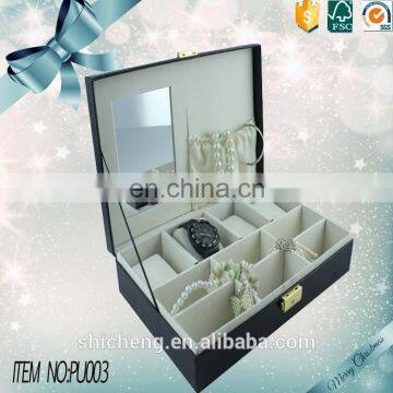 Luxury PU leather jewelry storage box with large mirror