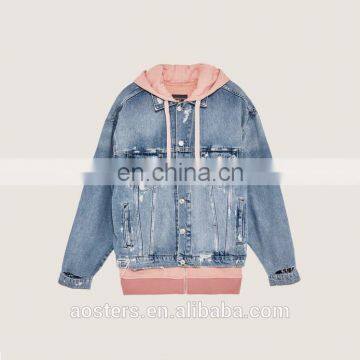 custom hooded inner denim jacket wasit coat hoodies jacket mens wholesale