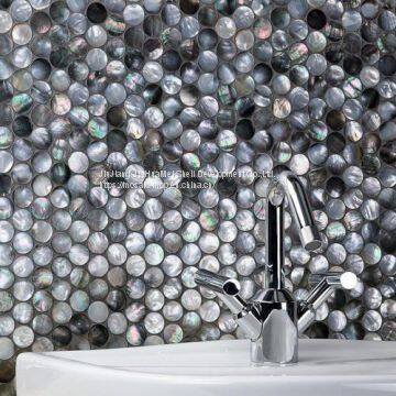 Black lip mother of pearl round shell mosaic tile for bathroom MS1035