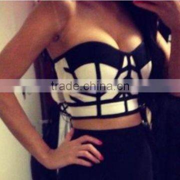 Summer Dress 2014 New Free Elastic Knitted J593 Ladies Fashion Strapless Bandage Crop Top Black Bandage Bodycon Women Wearing